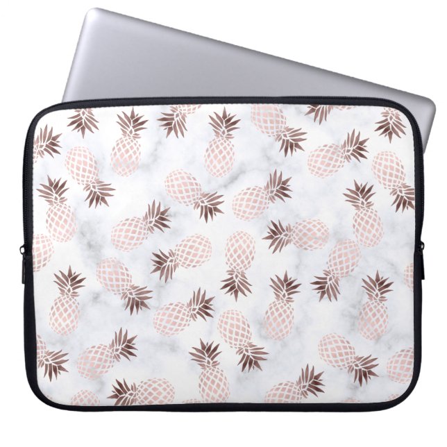 elegant modern white marble rose gold pineapple laptop sleeve (Front)