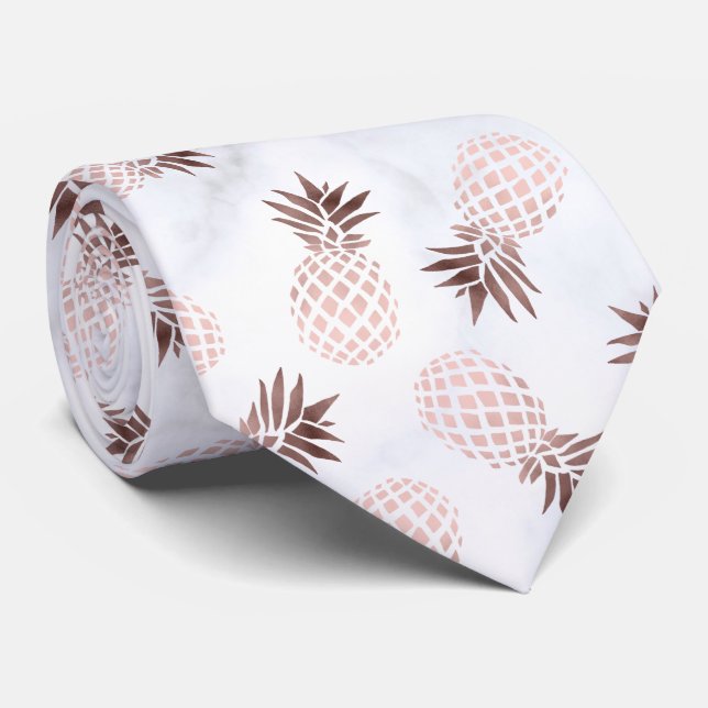 elegant modern white marble rose gold pineapple tie (Rolled)