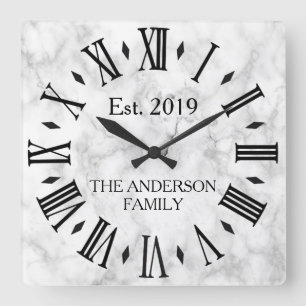 Elegant Modern White Marble Square Wall Clock