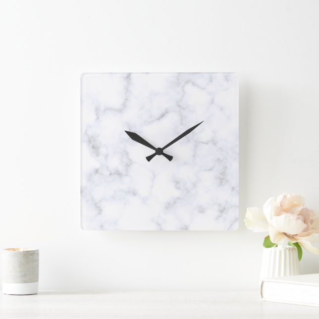 Elegant Modern White Marble Square Wall Clock (Home)