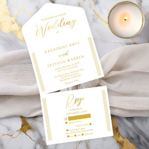 Elegant Modern White Minimalist Wedding All In One Invitation