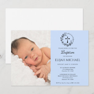 Elegant Modern White Photo Baptism Invitation