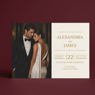 Elegant Modern White Photo Wedding Invitation
