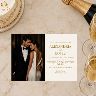 Elegant Modern White Photo Wedding Invitation
