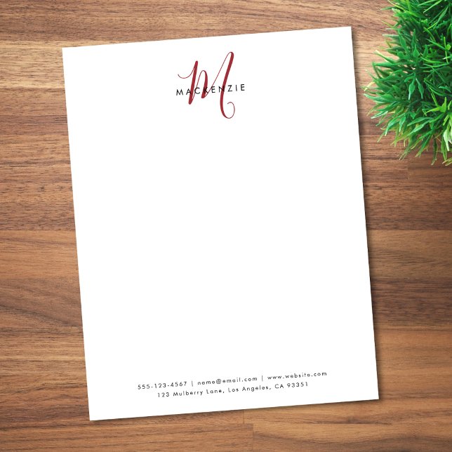 Elegant Modern White Red Script Monogram Letterhead (Creator Uploaded)