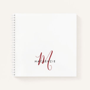 Elegant Modern White Red Script Monogram Notebook