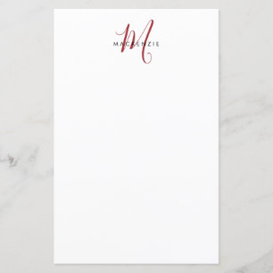 Elegant Modern White Red Script Monogram Paper
