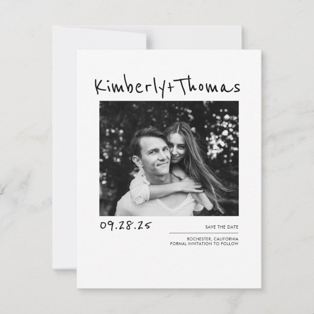 Elegant Modern White Save the Date Photo (Front)