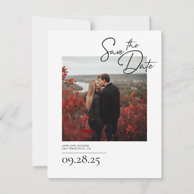 Elegant Modern White Save the Date Photo (Front)