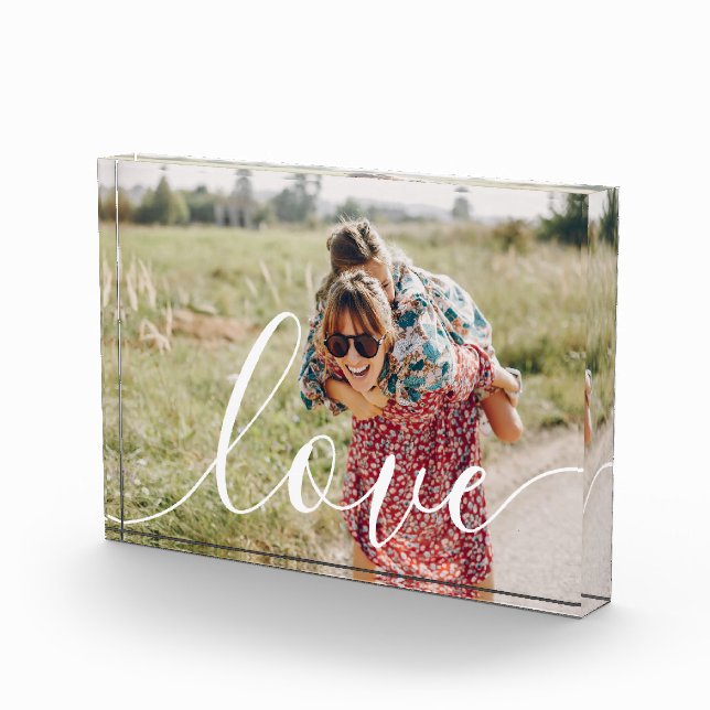 Elegant Modern White Script Love Photo Block (Right)