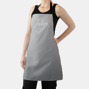Elegant Modern White Script Writing Grey Gradient  Apron
