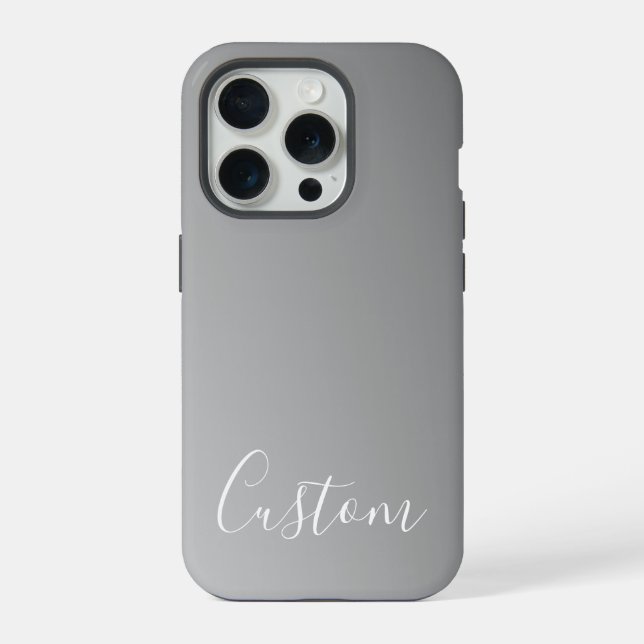 Elegant Modern White Script Writing Grey Gradient  iPhone Case (Back)