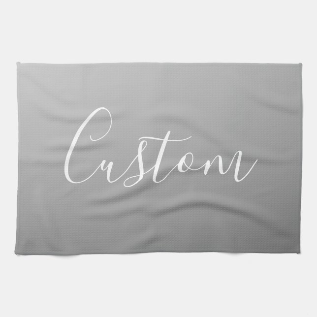 Elegant Modern White Script Writing Grey Gradient  Kitchen Towel (Horizontal)