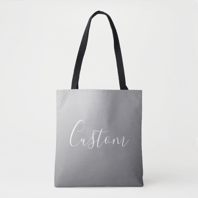 Elegant Modern White Script Writing Grey Gradient  Tote Bag (Front)