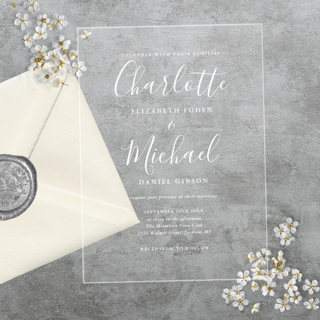 Elegant Modern White Signature Script Wedding Acrylic Invitations (Elegant Modern White Signature Script Wedding Acrylic Invitations)