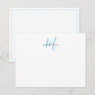 Elegant Modern White Sky Blue Script Monogram Card