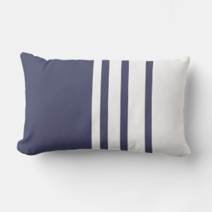 Elegant, modern, white stripes on navy blue lumbar pillow