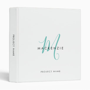 Elegant Modern White Teal Script Monogram Binder