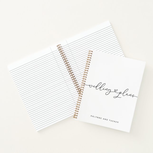 Elegant Modern White Wedding Plans Heart  Notebook (Inside)