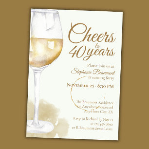 Elegant Modern White Wine Cheers 50th Birthday Invitation
