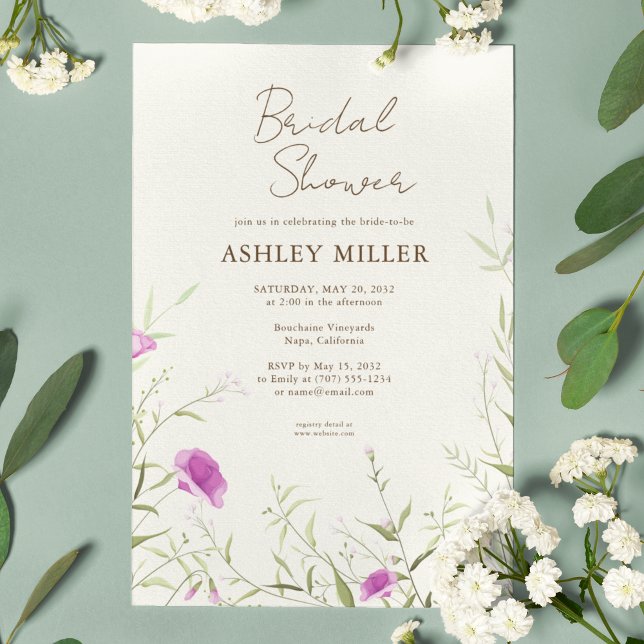 Elegant Modern Wildflower Off-White Bridal Shower Invitation (Creator Uploaded)