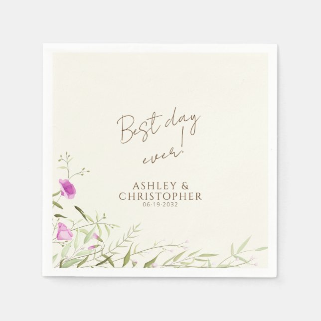Elegant Modern Wildflower Off-White Wedding Napkin (Front)
