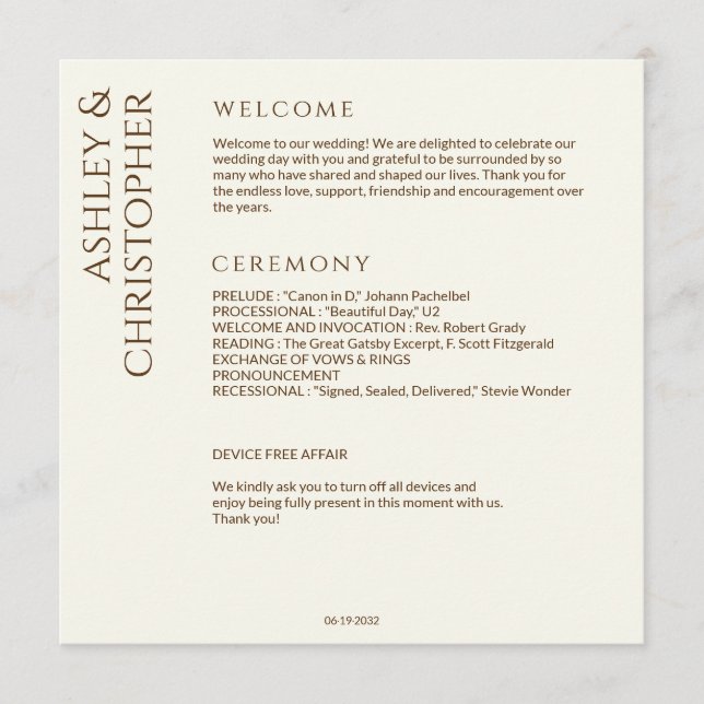 Elegant Modern Wildflower Off-White Wedding Program (Front)