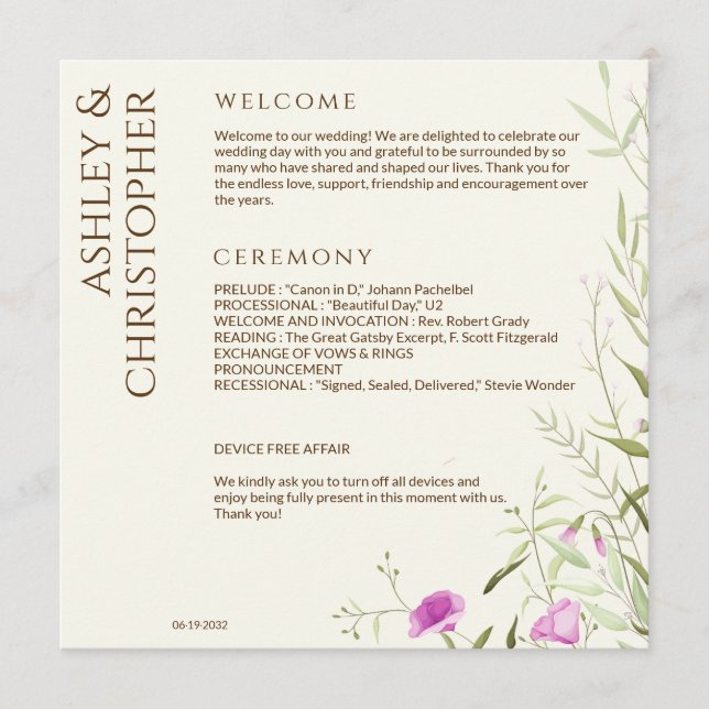 Elegant Modern Wildflower Off-White Wedding Program (Front)