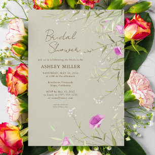Elegant Modern Wildflower Taupe Bridal Shower Invitation