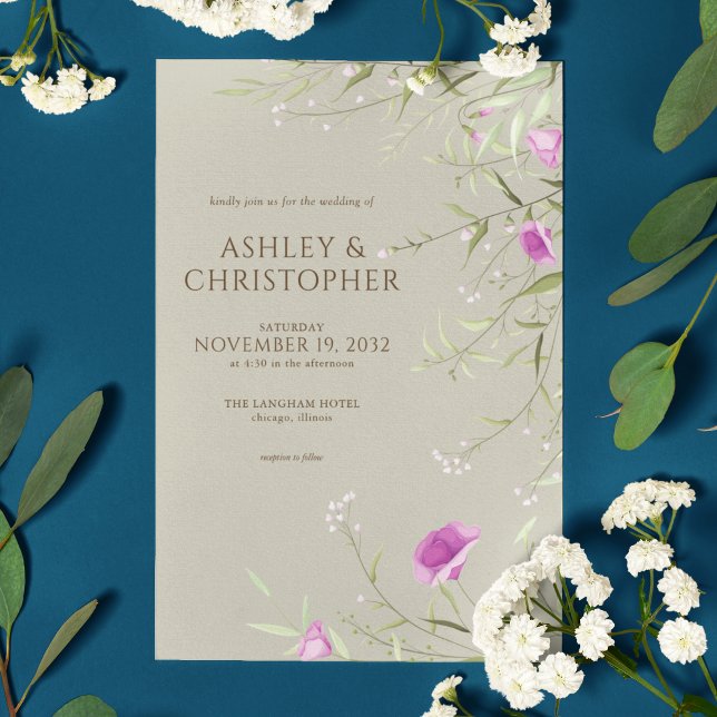 Elegant Modern Wildflower Taupe Wedding Invitation (Creator Uploaded)