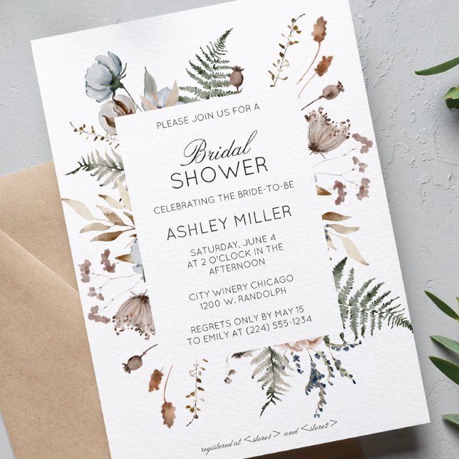 Elegant Modern Wildflower Wedding Bridal Shower Invitation (Creator Uploaded)