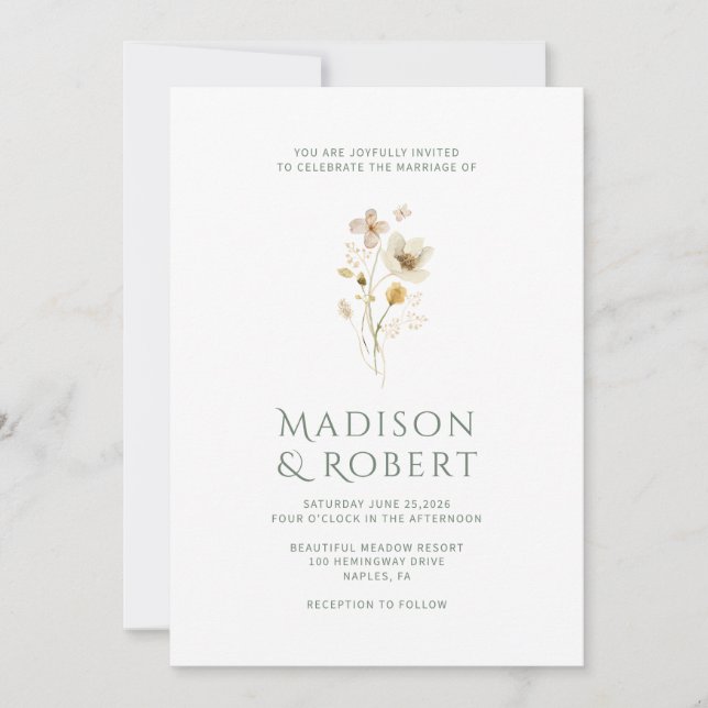 Elegant Modern Wildflower Wedding Invitation (Front)
