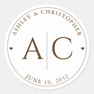 Elegant Modern Wildflower White & Bronze Wedding Classic Round Sticker
