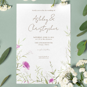 Elegant Modern Wildflower White & Bronze Wedding Invitation