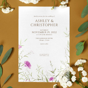Elegant Modern Wildflower White & Bronze Wedding Invitation