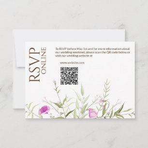 Elegant Modern Wildflower White & Bronze Wedding RSVP Card