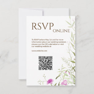 Elegant Modern Wildflower White & Bronze Wedding RSVP Card