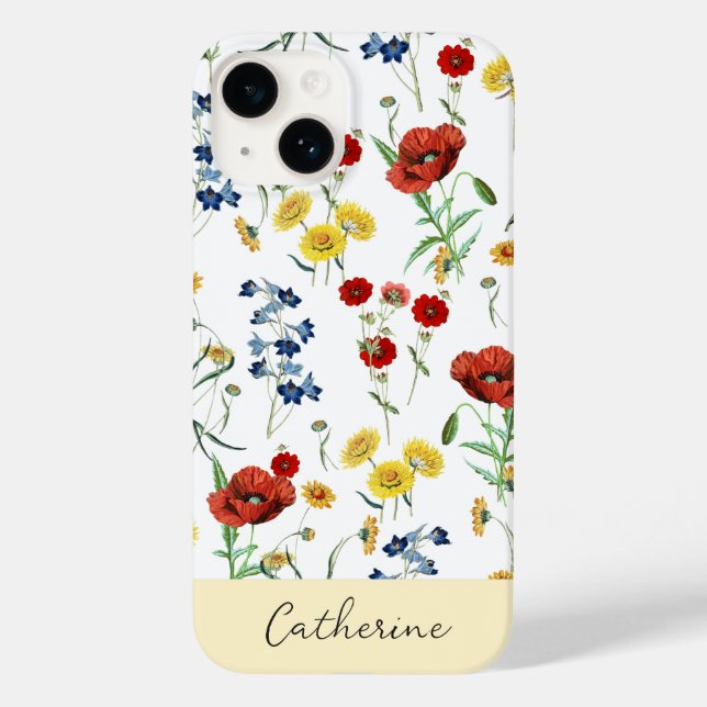 Elegant Modern Wildflowers Name on White  Case-Mate iPhone Case (Back)