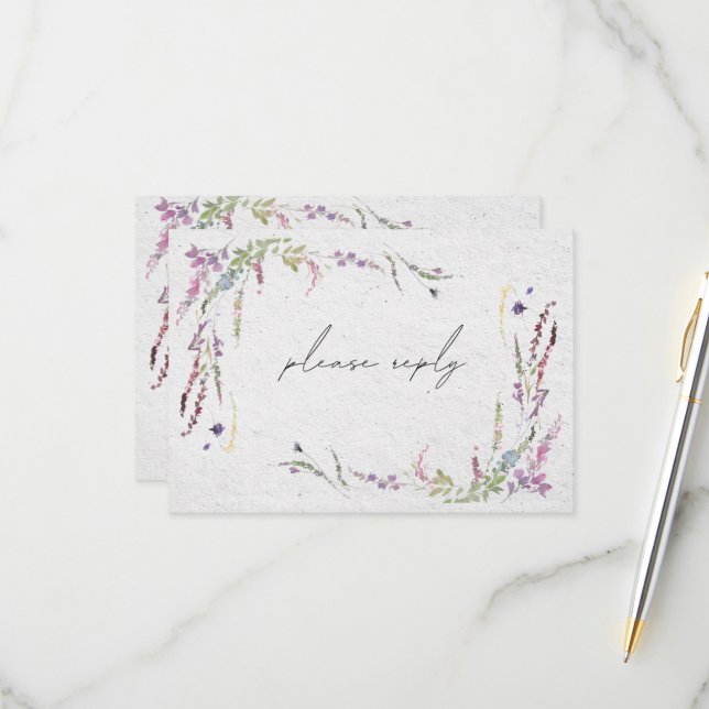 Elegant Modern Wildflowers Simple Wedding RSVP Card (Front/Back In Situ)