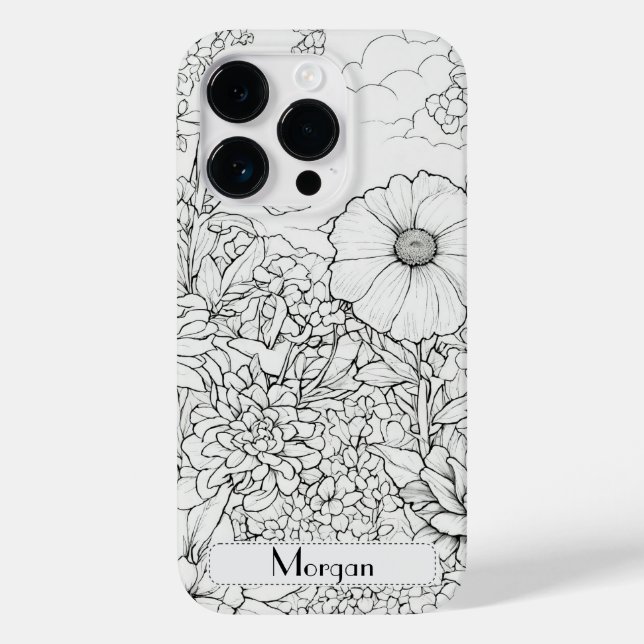 Elegant Modern Wildflowers white and black Case-Mate iPhone Case (Back)