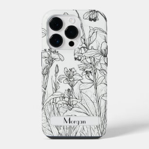 Elegant Modern Wildflowers white and black iPhone 14 Pro Case