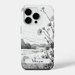 Elegant Modern Wildflowers white and black iPhone 14 Pro Case