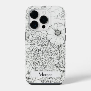 Elegant Modern Wildflowers white and black iPhone 14 Pro Case
