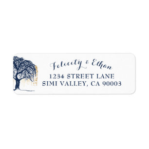 Elegant Modern Willow Tree Navy Blue Gold Wedding