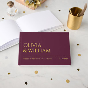 Elegant Modern Wine Berry Typography Wedding Foil Guest Book