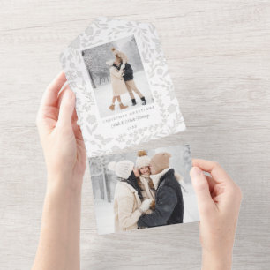 Elegant Modern Winter Botanical Photo-Silver All In One Invitation