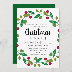 Elegant Modern Winter Greenery Christmas Party Invitation