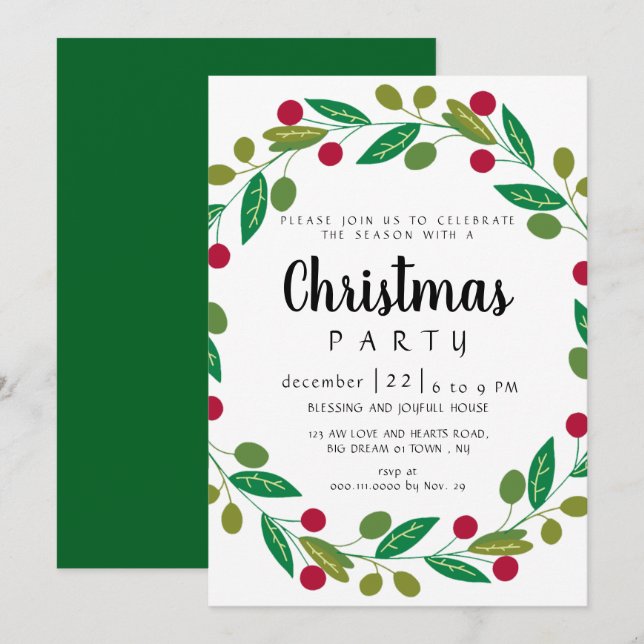 Elegant Modern Winter Greenery Christmas Party Invitation (Front/Back)