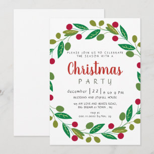 Elegant Modern Winter Greenery Christmas Party Invitation