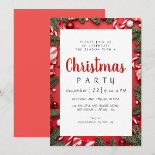 Elegant Modern Winter Greenery Christmas Party Invitation